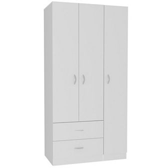 Austral 3 Door Armoire With Drawers, Shelves, And Hanging Rod