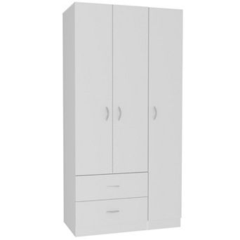 Austral 3 Door Armoire With Drawers, Shelves, And Hanging Rod