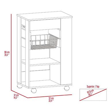 Blosson Kitchen Cart, One Drawer, Two Open Shelves, Four Casters