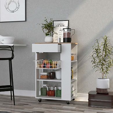 Blosson Kitchen Cart,  One Drawer, Two Open Shelves, Four Casters