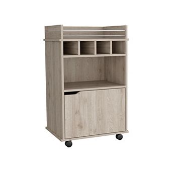 Phoenix Bar Cart With 2 Open Shelves 4 Wine Cubbies And Cabinet