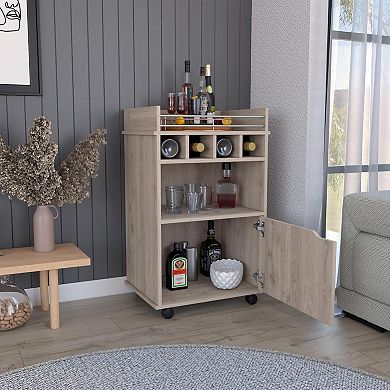 Phoenix Bar Cart With 2 Open Shelves 4 Wine Cubbies And Cabinet