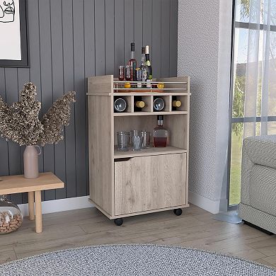 Phoenix Bar Cart With 2 Open Shelves 4 Wine Cubbies And Cabinet