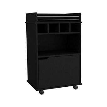 Phoenix Bar Cart With 2 Open Shelves 4 Wine Cubbies And Cabinet