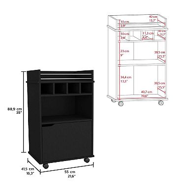 Phoenix Bar Cart With 2 Open Shelves 4 Wine Cubbies And Cabinet
