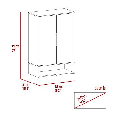 Rosie Armoire, Two Open Shelves, Double Door, Five Shelves, Hanging Rod
