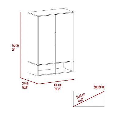 Rosie Armoire, Two Open Shelves, Double Door, Five Shelves, Hanging Rod