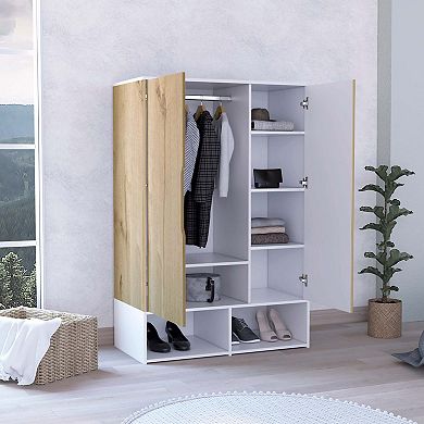 Rosie Armoire, Two Open Shelves, Double Door, Five Shelves, Hanging Rod