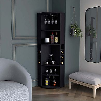 Oban Corner Bar Cabinet With Five Shelves , Eight Bottle Cubbies And Steamware