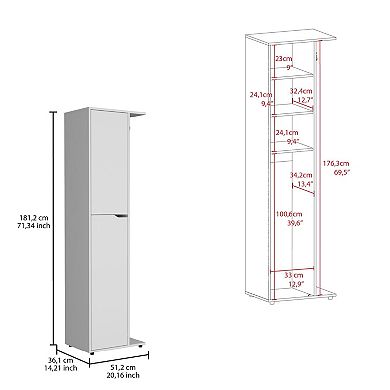 Austin 71.3-inch High One Door And Four Shelves Broom Storage Closet With Broom And Mop Holder