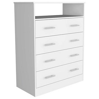 Peru L Four Drawer Dresser, Superior Top, One Open Shelf