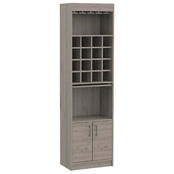 Kava Bar Cabinet, Concealable Serving Tray, Sixteen Built-in Wine Rack, One Shelf, Double Door