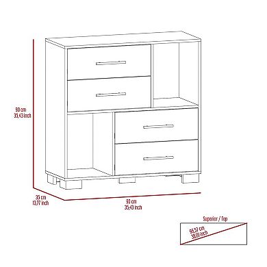 Krista Dresser, Two Open Shelves, Four Drawers