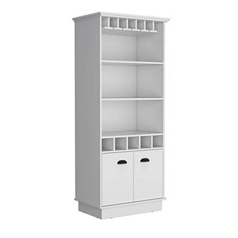 Dundee 70-inch High 10-glass Bar Cabinet With 5 Cubbies And 3 Open Shelves And Cabinet