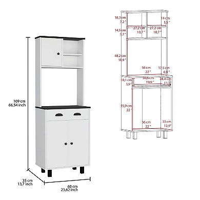 Salem Kitchen Pantry With 2 Cabinets, 2 Open Shelves, And Drawer