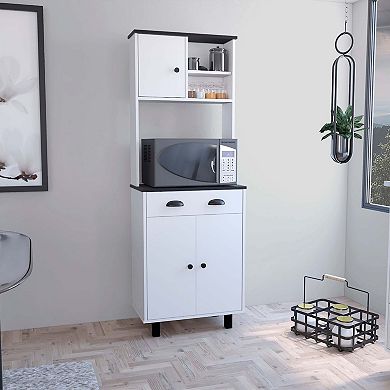 Salem Kitchen Pantry With 2 Cabinets, 2 Open Shelves, And Drawer