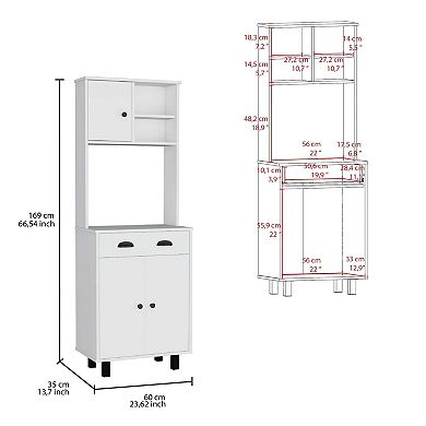 Salem Kitchen Pantry With 2 Cabinets, 2 Open Shelves, And Drawer