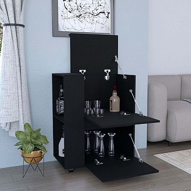 Glasgow Bar Cart Two Pull-down Door Cabinets And Two Open Shelves