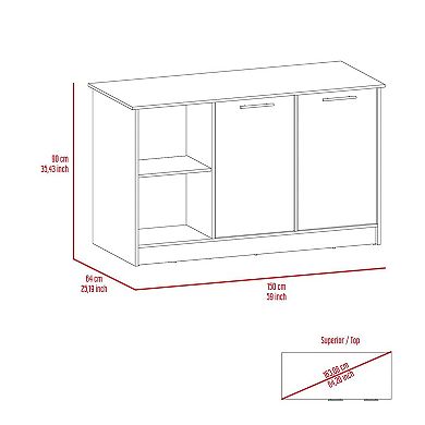 Juniper Kitchen Island With Large Top Surface, Double Door Cabinet, And Open Shelves