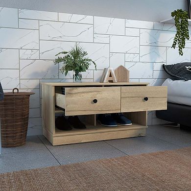 Hamilton Storage Bench, Two Open Shelves, Two Drawers