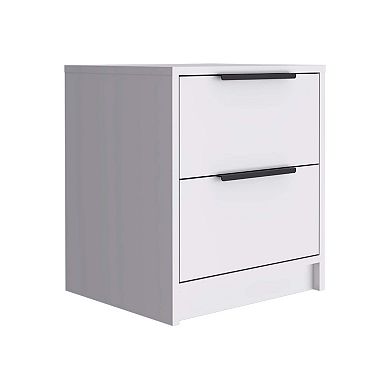 Kaia Nightstand, Two Drawers, Metal Handle