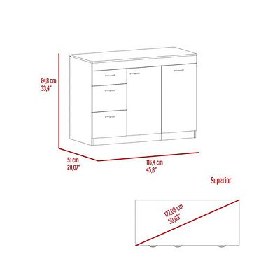 Grecia Kitchen Base Cabinet,three Drawers, Two Internal Shelves