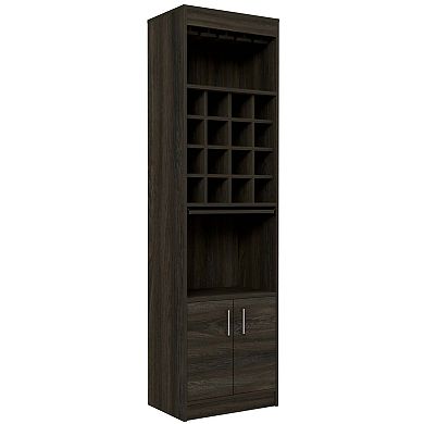 Kava Bar Cabinet, Concealable Serving Tray, Sixteen Built-in Wine Rack, One Shelf, Double Door