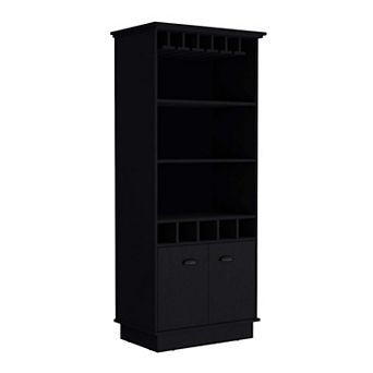 Dundee 70-inch High 10-glass Bar Cabinet With 5 Cubbies And 3 Open Shelves And Cabinet