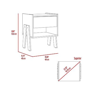 Joy Nightstand, Four Legs, One Open Shelf, One Drawer