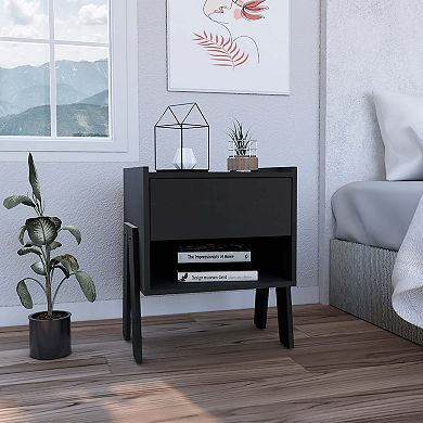 Joy Nightstand, Four Legs, One Open Shelf, One Drawer