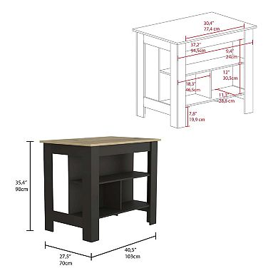 Cala Kitchen Island, Four Legs, Three Shelves