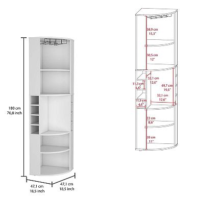 Oban Corner Bar Cabinet With Five Shelves , Eight Bottle Cubbies And Steamware