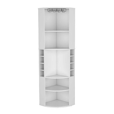 Oban Corner Bar Cabinet With Five Shelves , Eight Bottle Cubbies And Steamware