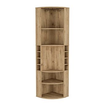 Oban Corner Bar Cabinet With Five Shelves , Eight Bottle Cubbies And Steamware