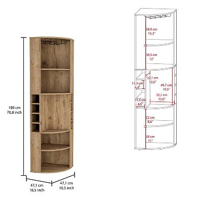Oban Corner Bar Cabinet With Five Shelves , Eight Bottle Cubbies And Steamware