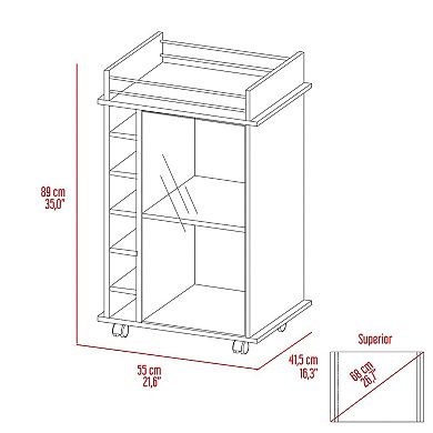 Dukat Bar Cart,two Shelves, Six Built-in Wine Rack, Four Casters