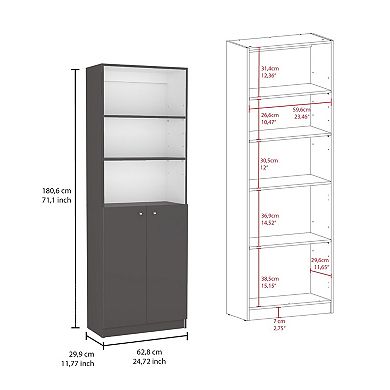 Home 2-door Bookcase, Modern Storage Unit With Dual Doors And Multi-tier Shelves