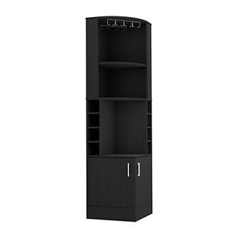 Syrah Corner Bar Cabinet, Eight Bottle Cubbies, Double Door, Two Open Shelves