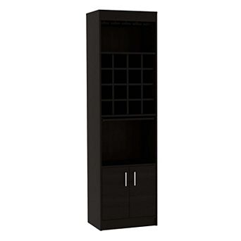 Kava Bar Cabinet, Concealable Serving Tray, Sixteen Built-in Wine Rack, One Shelf, Double Door