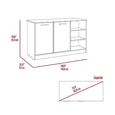Ginger Kitchen Island, Three Open Shelves, Two Cabinets