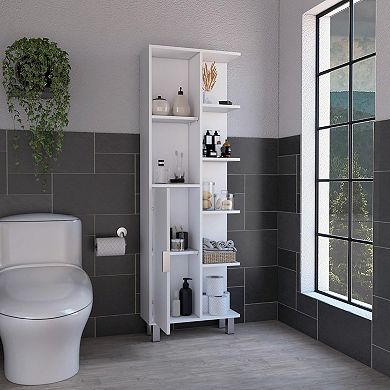 Crovie Linen 63-inch High Bathroom Cabinet Linen Storage Cabinet With Seven Open Shelves
