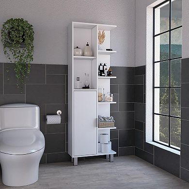 Crovie Linen 63-inch High Bathroom Cabinet Linen Storage Cabinet With Seven Open Shelves