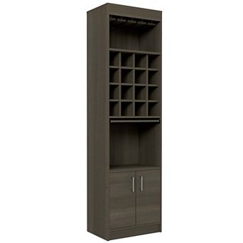 Kava Bar Cabinet, Concealable Serving Tray, Sixteen Built-in Wine Rack, One Shelf, Double Door