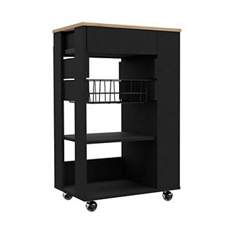 Blosson Kitchen Cart, One Drawer, Two Open Shelves, Four Casters