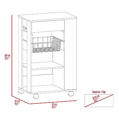 Blosson Kitchen Cart,  One Drawer, Two Open Shelves, Four Casters