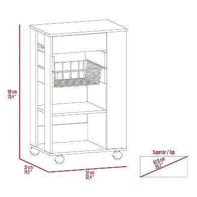 Blosson Kitchen Cart, One Drawer, Two Open Shelves, Four Casters