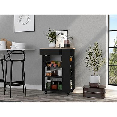 Blosson Kitchen Cart, One Drawer, Two Open Shelves, Four Casters