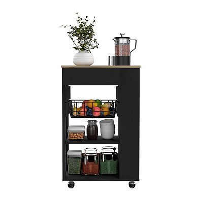 Blosson Kitchen Cart, One Drawer, Two Open Shelves, Four Casters