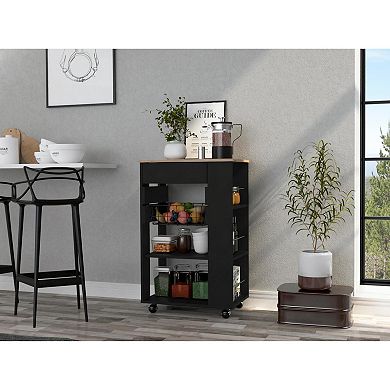 Blosson Kitchen Cart, One Drawer, Two Open Shelves, Four Casters
