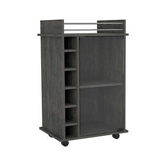 Dukat Bar Cart,two Shelves, Six Built-in Wine Rack, Four Casters